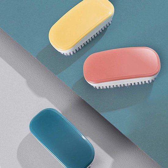 Handwasborstel, zachte borstel, 3 stuks kleurrijke handgehouden details bescherming reinigingsborstel gereedschap voor kleding, schoenen, tapijt, keukenspoelbak, badkamer, badkuip (geel, rood, blauw)