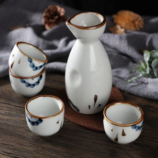 Japanse Liquor Sake Set met Sake Beker Wijnpot Porselein Sake Set voor warmers (1 Sake-Pot 3 Sakebekers)