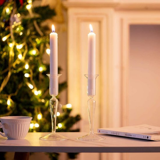 Set van 4 (1 set) glazen kandelaars, kandelaars in minimalistische stijl voor woonkamer eettafel bruiloft tafeldecoratie kandelaar (klein)