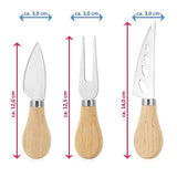 3-delige kaasmessenset voor twee verschillende soorten kaas - zachte kaas en harde kaasmes met kaasvork voor bevestiging - kaasmes voor kaasproeven (set - 3-delig)