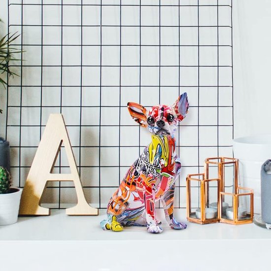 Gekleurde graffiti Bulldog-sculptuur Graffitikunst staand Britse Bulldog Franse Bulldog-standbeeld Decoratie Kleur Hond Mode Hars Technologie Decoratie Hond (A)