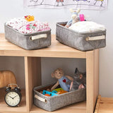 Set van 6 kleine opvouwbare canvas opbergmanden met handvatten voor babykamer, kinderkamer, thuis en op kantoor - grijs/crème, 30,5 x 17,8 x 10,2 cm