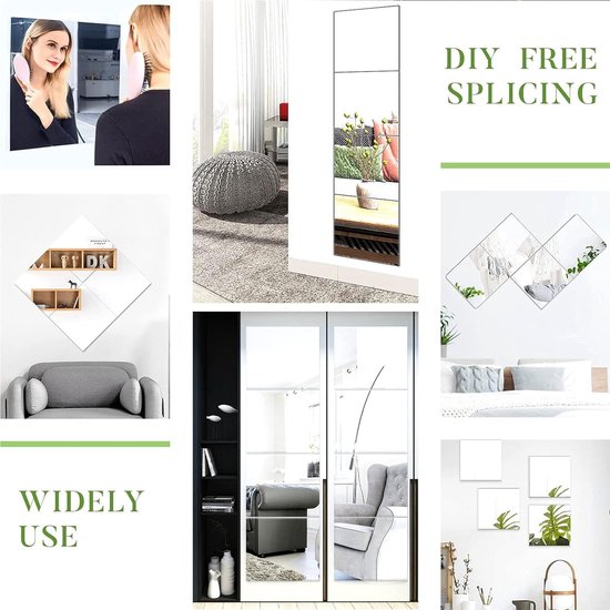 Muurspiegel, zelfklevend, 20,5 x 20,5 cm, 8 stuks, HD glas, spigel, wanddecoratie, spiegeltegels, zelfklevende spiegel voor aan de muur, spiegel, muursticker, kleine spiegelstickers