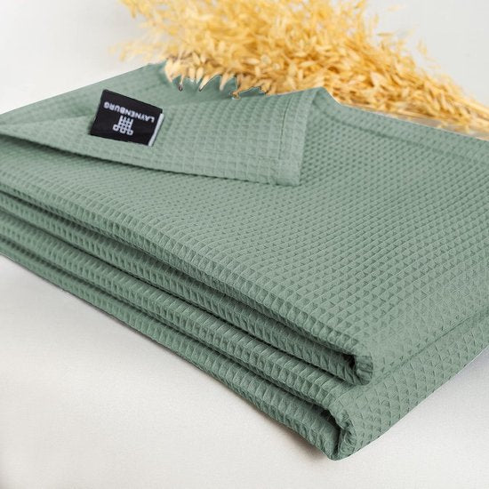 Premium sprei 150 x 200 cm - wafel piqué 100% katoen - lichte zomerdeken wafellook - katonen deken als sprei, bankdeken, bankdeken (mintgroen)