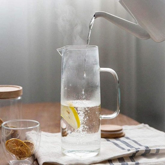 1,5 liter waterkan met bamboe deksel, rechte design waterkan