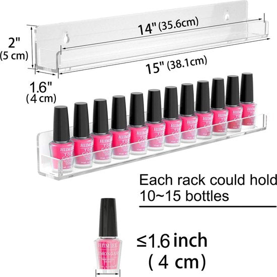 nagellakrek 6 stuks, nagellakorganizer muur, acryl nagellakopslagrek voor maximaal 90 flessen, wandplankorganizer voor nagellak/parfum/lippenstift/etherische oliën, transparant