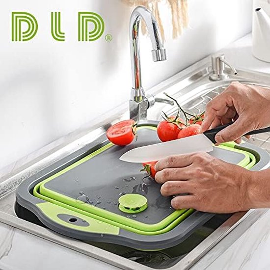 opvouwbaar snijbord met colandercontainers, opvouwbaar voedselveilige siliconen schotel snijbord, wasbak, afvoermand voor thuis, keuken, camping, picknick, barbecue