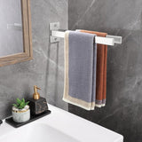 Towel Rail Drilling Stainless Steel, Towel Rail Double Towel Rail Square Towel Holder Wall Bath Towel Holder for Bathroom and Kitchen 38 cm, Silver