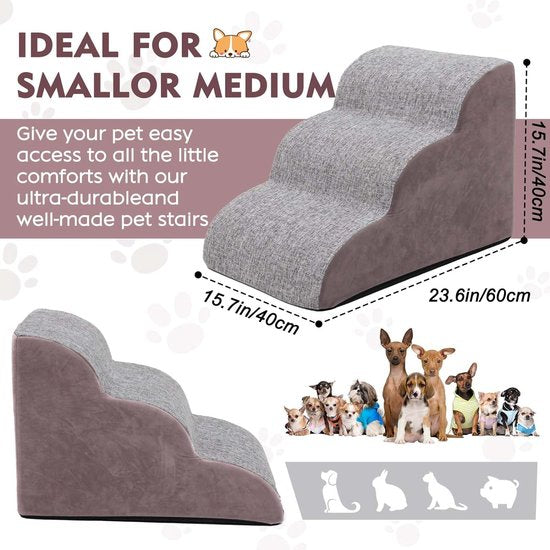 3 treden hondentrap voor kleine honden hondentrap voor bedbank 60cm hoge kattentrap voor oude katten spons huisdiertrap grijs