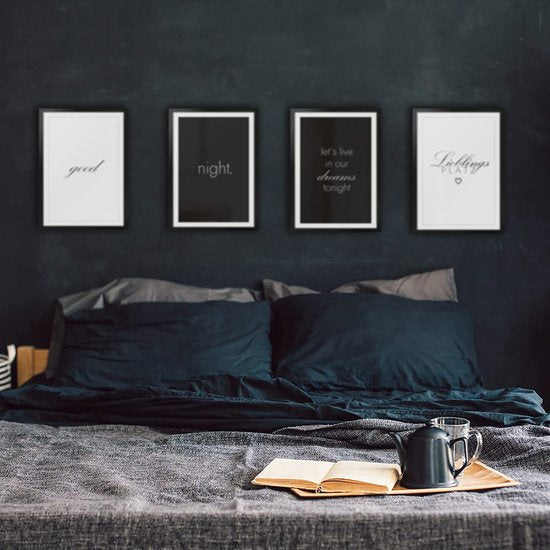 Set beeldingen voor slaapkamer, 4 stuks, prachtige decoratieve beeldingen in wit en wit, perfect geschikt voor DIN A4 foto's