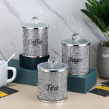 Set van 3 verpletterde diamanten potten met deksels voor suiker koffie thee - glazen containers voor keuken glas modern decor toonbankdecoratie