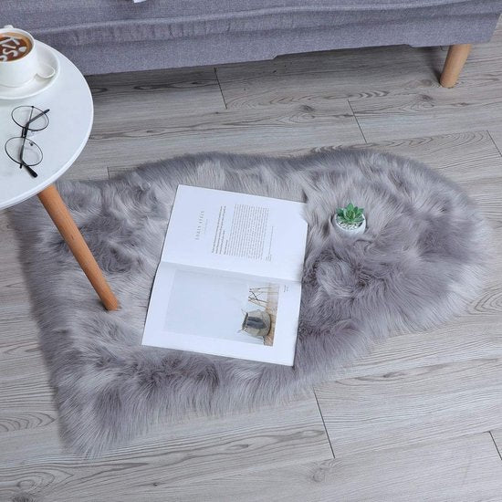 Imitatie lamsvacht schapenvacht tapijt, art bont in superzachte lamsvacht imitatie, wollen tapijt, langharige vachtlook, wil bedkleed, bankmat (60 x 90 cm, grijs)