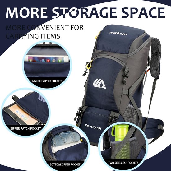 50 liter, heren en dames, trekkingrugzak, ultralicht, opvouwbare reisrugzak, wandelrugzak, grote klimmen, dagrugzak voor reizen, bergbeklimmen, kamperen, outdoor, reizen, sport