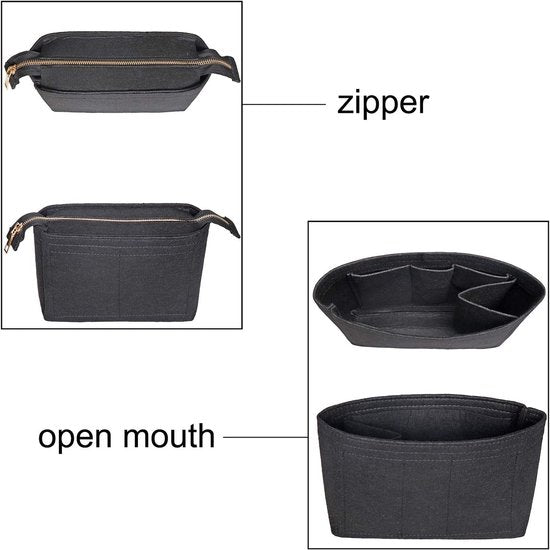 Vilten tas Organiseer insteektas in tas voor boodschappentas met 2 verpakkingen, geschikt voor neonoe en andere emmerzakken-zwart