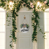 Welkomstbord voor de voordeur, welkomskransen, houten bord voor op de boerderij veranda, decoratief houten deurkrans, zomerse buitenversiering, hangend cadeau, ambachtelijk gemaakt, 30 x 30 cm (wit)