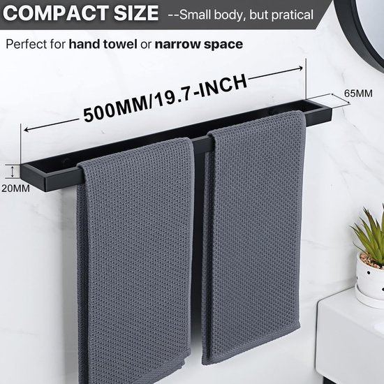 Handdoekenrek Zwart Handdoekrek Gastenhanddoekrek Wandgemonteerd roestvrijstalen badhanddoekrek voor badkamer en keuken 50CM