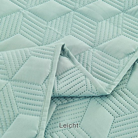 Sprei, beddensprei, 220 x 240 cm, mintgroen, microvezel sprei, quilt sprei, lichte deken, quilt ultrasoon genaaid, met 2 kussenslopen, diamantpatroon.