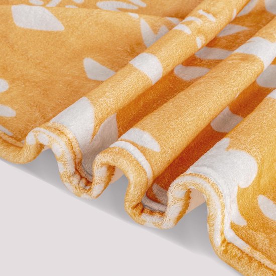 fleecedeken, 127 x 152 cm, zachte en warme knuffeldeken, pluizig, Boheems kreukbestendig winterdeken, bankdeken voor bank, bed, slaapkamer, woonkamer, kantoor - oranjebloesem