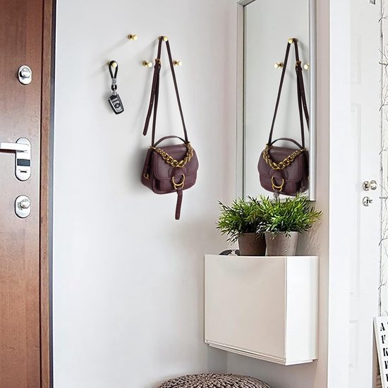 Gouden handdoekhaken - set van 5 | Roestvrije metalen wandhaken voor badkamer en keuken | Zelfklevend of aan de muur gemonteerd