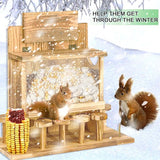 Eekhoorntje, voederhuis van grenenhout, eekhoorntje, voederhuis met maïskolfhouder, eekhoornhuis voor buiten, chipmunk-voederstation voor achtertuin, buiten, tuin (A)