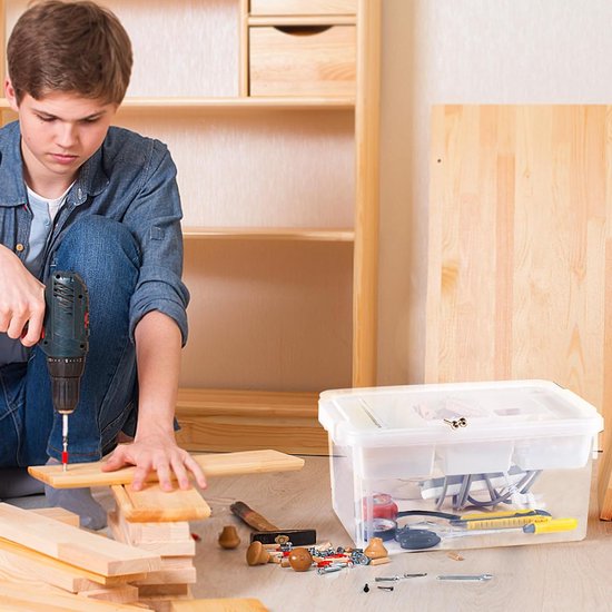 Opbergdozen met deksel voor bouwstenen, gereedschap, handwerk, kleurpotloden, stapelbare kisten, speelgoed, opbergdoos van kunststof met afneembaar dienblad, knutselopbergdoos