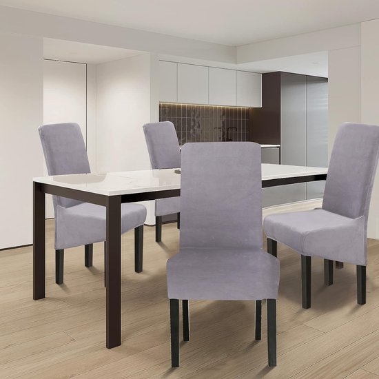 Grigio Argento Stoelhoezen, XL, set van 4 stuks, stretch stoelhoezen, schommelstoelen, XL, voor eetkamerstoelen, spandex, universele stoelbekleding, grote eetkamerstoelen, hotelbanket, maat XL