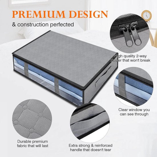 Opbergdoos, 2 stuks, opvouwbare onderbedcommode met kijkvenster en 4 handgrepen, 60 x 45 x 15 cm, kledingopslag voor kleding, dekens, dekbedden