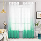 Voile Groen Gordijnen met Ringen 140 x 270 cm(Breedte x Hoogte), Kleurverloop Semi-Clear Transparante Gordijnen voor Woonkamer Slaapkamer Kinderkamer, Set van 2