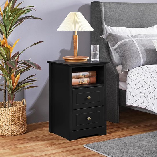 Nachtkastje nachtkastje met 2 laden en 1 open legplank, eenvoudige bijzettafel, boxspringbed, nachtkastje voor slaapkamer en woonkamer, zwart