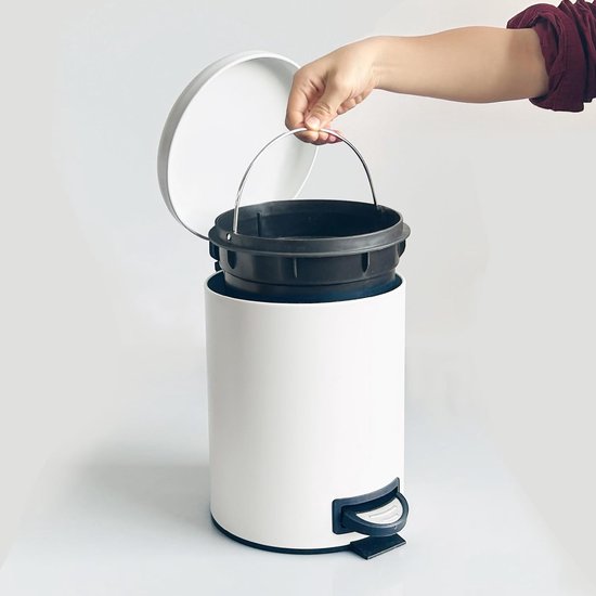 Cosmetica-emmer 5 liter roestvrij staal met softclosemechanisme en binnenemmer Adelar badkamer vuilnisemmer softclose afvalemmer wit