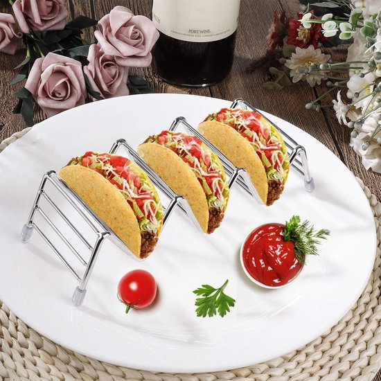 Taco Houder staander, roestvrij staal, taco rek, golfvorm, voedselstandaard, keukengadget gereedschap voor harde of zachte schelpen, tacos, sandwiches, 2 stuks