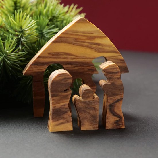 Olijfhout Kerstdecoratie Kerststal Puzzel Tafeldecoratie van 6,50 x 6 cm Olive wood Christmas decoration Nativity Puzzle Table decoration of 6.50 x 6 cm