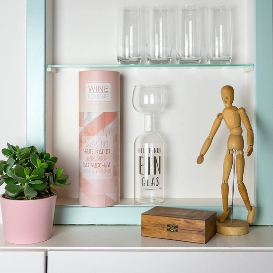 Wine Lovers wijnfles glas "Heute nur ein Glas" - wijnglas fles XXL met spreuk - Wijnglas grappig als perfect cadeau-idee - incl. reinigingsparels