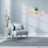Zwevende plank, hangend houten rek, boho-schommel, touw, zwevende houten planken met haken, voor woonkamer, slaapkamer, wanddecoratie, roze