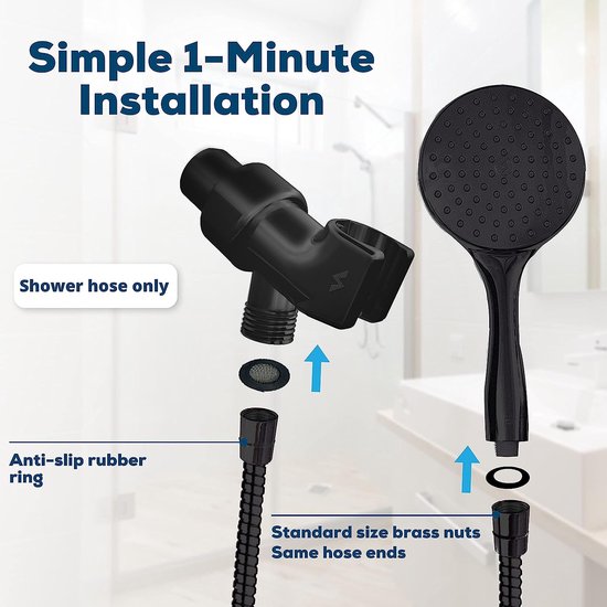 Douchebroek voor handheld shower head (Black Mat, 71")