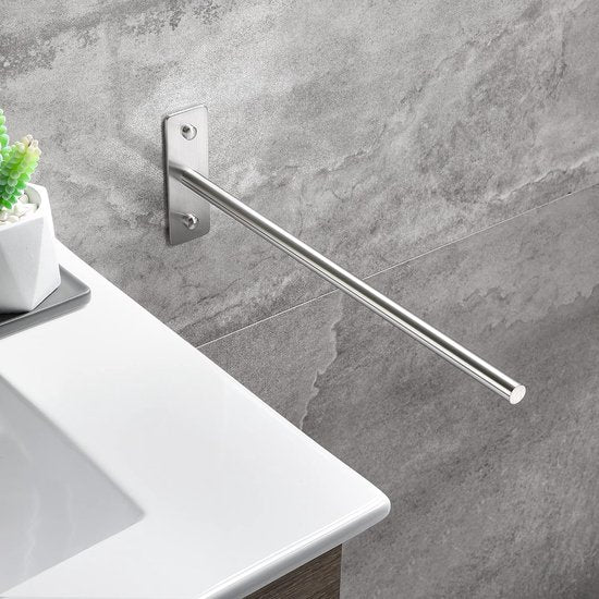 Boren handdoekhouder 304 roestvrij staal badhanddoekhouder geborsteld rond handdoekstang luxe handdoekhouder wastafel muur badkamer handdoekhouder hoogwaardig 38 cm, geborsteld zilver