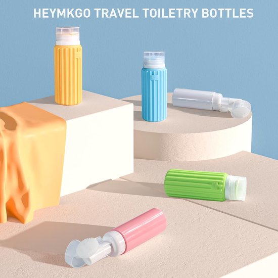 Siliconen reisflessenset met labels, 5 stuks lekvrije reiscontainers en toiletartikelenset voor shampoo crème conditioner lichaamsverzorging, BPA-vrij en TSA getest 90ml & 60ml