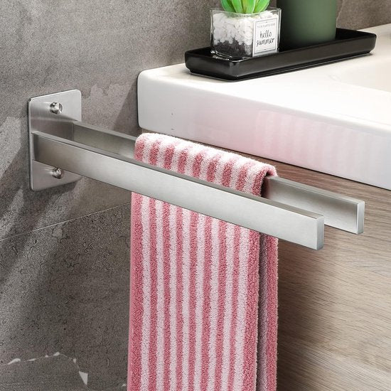 Towel Rail Drilling Stainless Steel Towel Rail Square Double Towel Holder Drilling Towel Holder Bathroom Kitchen Towel Holder Double Arm Bath Towel Holder Wall Silver 39 cm