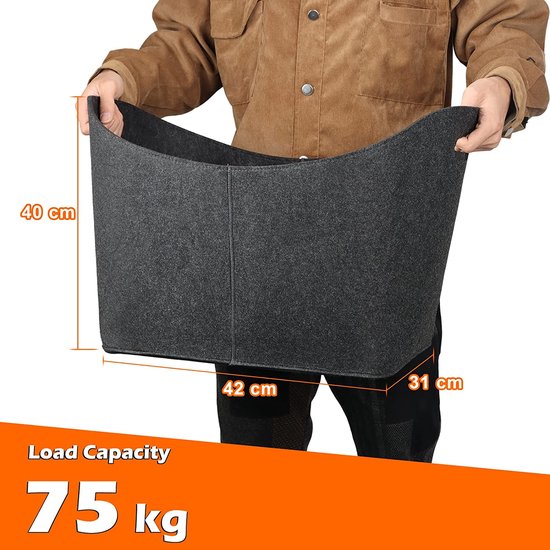 Brandhouttas, houtmand voor brandhout, extra grote brandhoutmand, houtmand, vilten tas, 42 x 31 x 40 cm, opvouwbare haardaccessoires, opbergmand voor hout, kranten, brandhout, boodschappentas