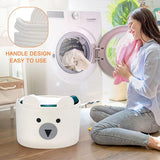 Katoenen kinderopbergmand voor speelgoed en wasgoed, wasmand en speelgoedmand in één, kinderkamerdecoratie witte beer