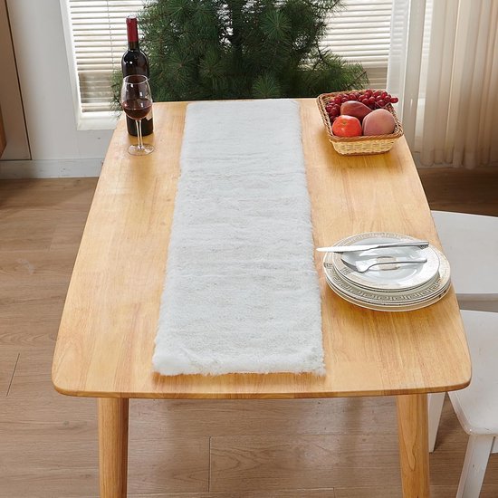 30 x 120 cm Faux Fur Modern Table Runner White, Table Runner Christmas, Winter Snow White Table Runner, Household Plush Tablecloth for Christmas, Wedding, Birthday, Dining Table, Dressing