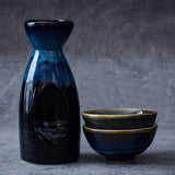 Kungfu Thee, 3 stuks keramische bekers, blauwe sake set, porseleinen bakje voor thuis hete of koude sake