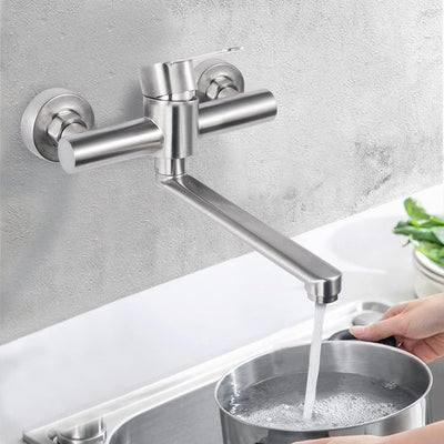 COMVIDA CV-10011 Kraan voor de keuken, wandmontage, 360 graden draaibare roestvrijstalen waterkraan, keuken, wandarmatuur, eengreepsmengkraan, mengkraan met zwenkarm, 23 cm, geborsteld COMVIDA CV-10011 Kraan voor de keuken, wandmontage, 360 graden draaibare roestvrijstalen waterkraan, keuken, wandarmatuur, eengreepsmengkraan, mengkraan met zwenkarm, 23 cm, geborsteld