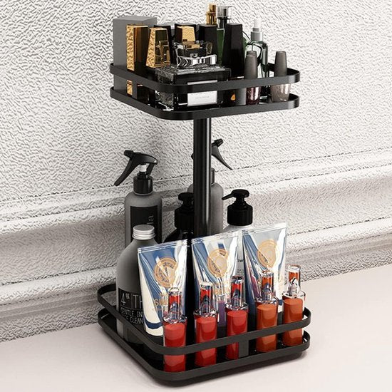 Kruidenrek Draaibaar Zwart Roterend Kruidenrek Keukenplank Werkblad Hoekplank Keuken Kruidenrek Staand Geen boren Lazy Susan (vierkant, 2 lagen)