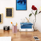 Kinderpotloodhouder, bureaupenhouder, make-upborstelhouder, PU grote vierkante transparante pennenhouder, potloodcontainer-organizer voor kinderen, kantooraccessoires, wastafel, roze