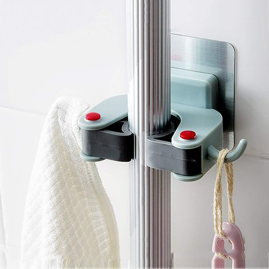 Apparaathouder, zelfklevende dweil- en bezemhouder, boren niet nodig, voor keuken, badkamer, tuin, garage, 6 stuks