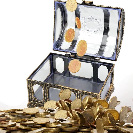 Small Treasure Chest with Lock, Transparent Antique Pirate Treasure Chest, Small Treasure Chest for Pirate Treasure Search, Wedding, Storage, Decoration, 14 x 11 x 10.5 cm