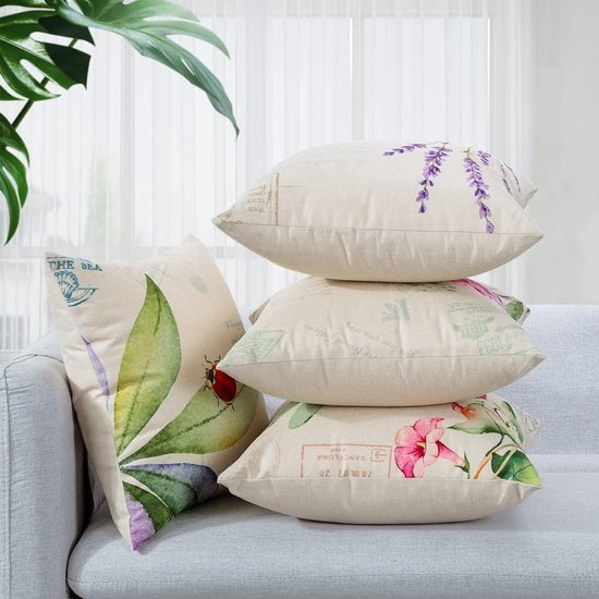 Waterproof Cushion Covers, Pack of 4 Insects and Plants Cushion Cover, Breathable Cushion Case for Outdoor, Balcony, Patio, Garden, Farmhouse Decor, 40 x 40 cm