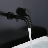 moderne badkamerkraan wandmontage mat zwart 360° draaibare uitloop badkranen voor muur 2-gats montage kraan met enkele handgreep messing Leekayer
