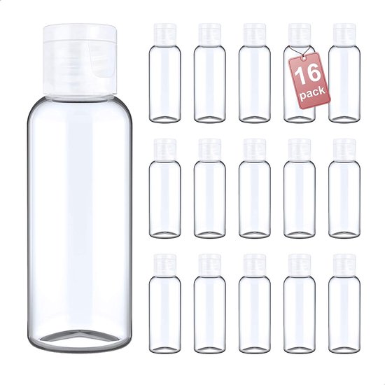 Flip Cap Cosmetische flessen, 16x60 ml, 11x100 ml., transparant